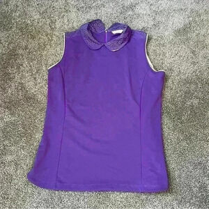 Lady Hagen Purple Sleeveless Top with Collar Size S Small
